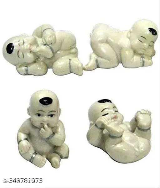 Handcrafted miniature Buddha monk figurines set (4pcs), poly resin Feng Shui showpieces, 5cm x 6cm x 5cm, India origin