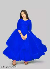 Embellished net kids anarkali gown, available in sizes 5-16 years (India-made children's formal dress on hanger)