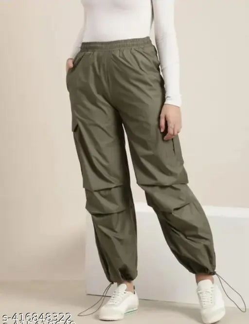 Solid polyester women's retro trousers, comfortable fit, Indian-made