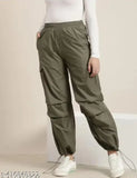 Solid polyester women's retro trousers, comfortable fit, Indian-made
