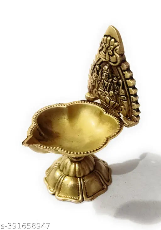 Brass Gajlaxmi Deepak, 100gm: Traditional Indian Brass God Idol decorative deepam for home or temple decor