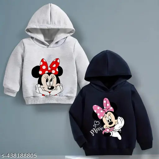 Kids cotton hoodie with printed design, long sleeves in various sizes: 0-3 months, 0-6 months, etc