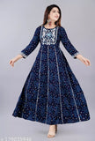 Rayon Anarkali frock suit, three-quarter sleeve printed combo, Indian fashion, M-XXXL sizes