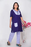 Hosiery long nightsuit, printed net pyjamas with short sleeves, XXL size for comfortable sleepwear