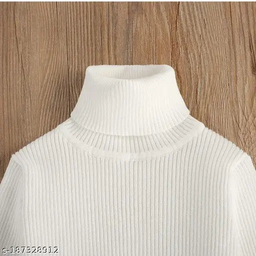 White pack of 1: Woolen high neck full sleeves striped sweater for winter baby girl by Smarty Plus Clothing