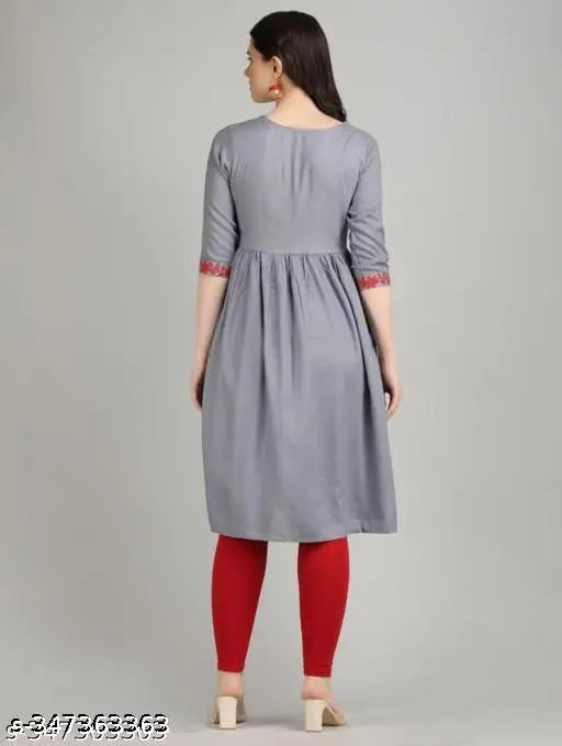 MINT gray rayon three-quarter sleeve embroidered blouse, India-made fashion for women