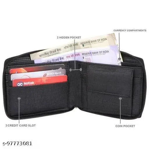 Brown faux leather Classic World wallet for men, features 2 compartments, 5 card slots, coin pocket, and zip lock. Ideal for daily use and gifting." (98 characters)