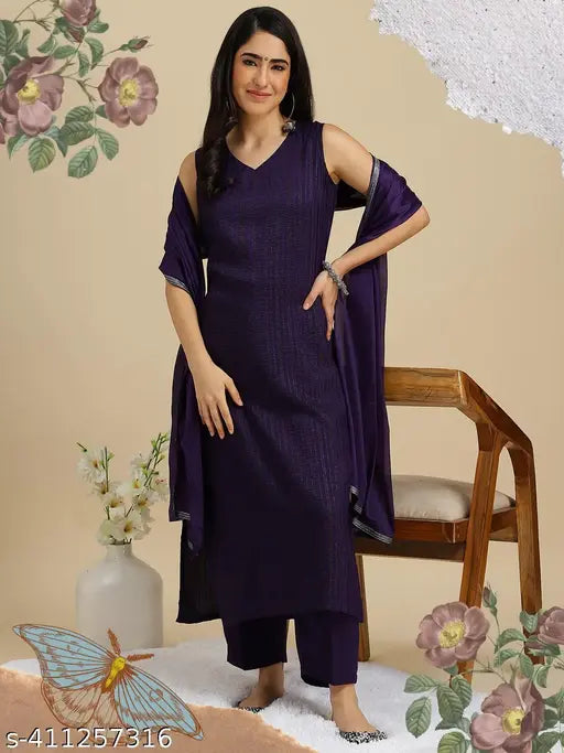 Deep blue, ethnic women's kurta and pants set with dupatta