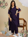 Deep blue, ethnic women's kurta and pants set with dupatta
