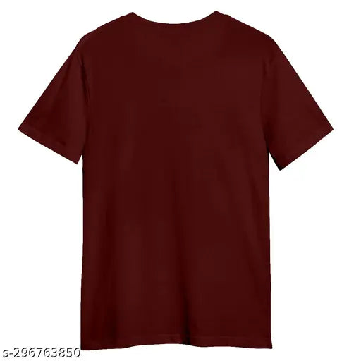 Maroon cotton Hindu spiritual Bhakt T-shirt, print of Mahadev Bhagwan Damru Trishul, ideal for party wear and devotional wear, ethically sourced, machine washable
