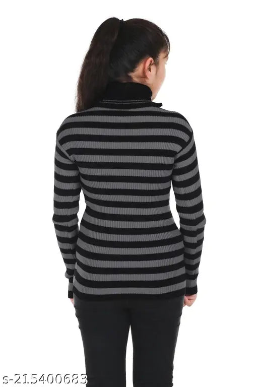 Striped woolen high neck pullover, soft and warm for kids winters - Pack of 1