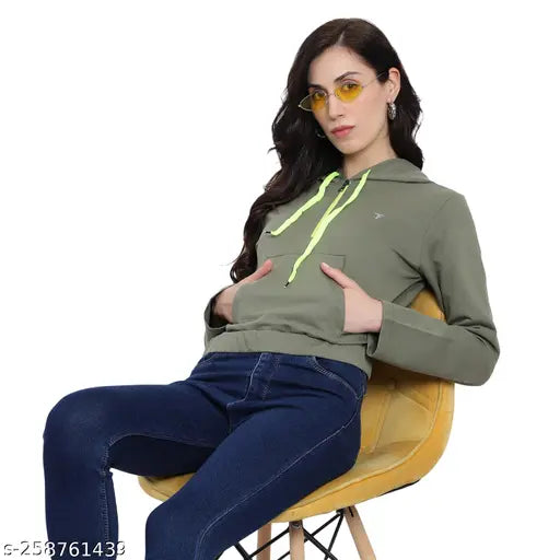 FineTtouch woman cotton blend hoodie t-shirt, solid pattern, long sleeves, S-XL sizes for women & girls