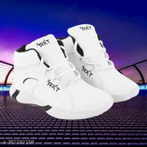 White synthetic kids sports running shoes for boys with padded insole and printed net pattern. Ideal for trekking & outdoors