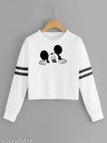 Half Micky printed cotton blend full sleeve round neck T-shirt in various sizes, ideal for women and girls. Soft, breathable, and lightweight for year-round comfort