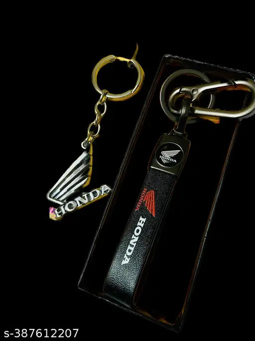 Steel and leather Honda bike keychain pack of 2, trendy accessory for motorcycle enthusiasts