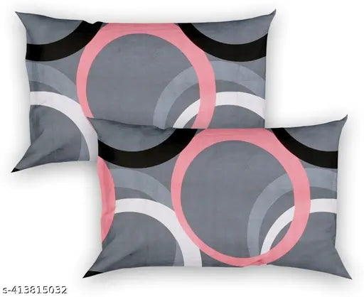 Grey Geometric Patterned Cotton Bedsheets Set - 78x72" + 10", 2 King-size pillow covers, India-made