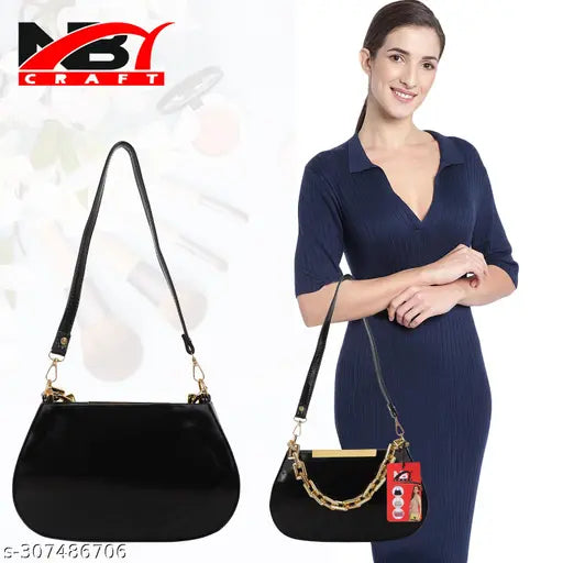 Black PU slingbag with travel cloud shape, compact yet spacious for casual wear, free size with dimensions 6x2x10 inches, made in India