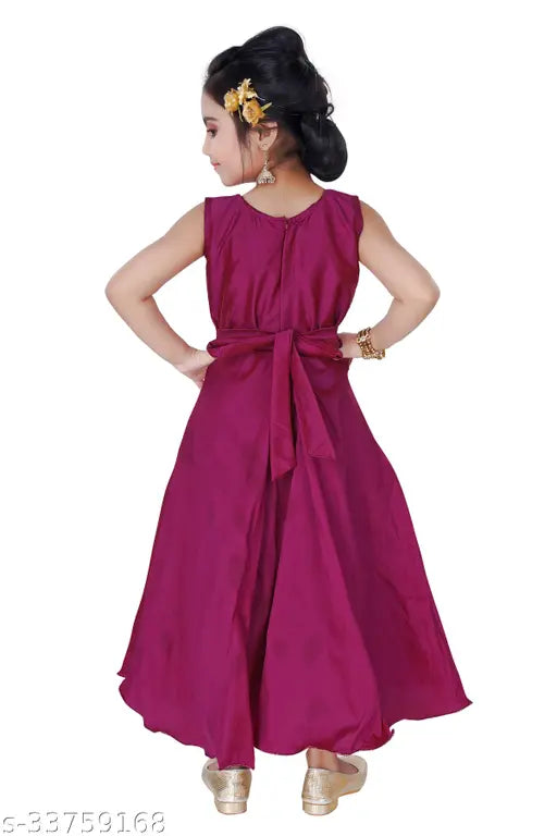Silk blend sleeveless embroidered net dress, cute funky frocks & dresses for girls party wear (3-4 yrs - 9-10 yrs), India origin