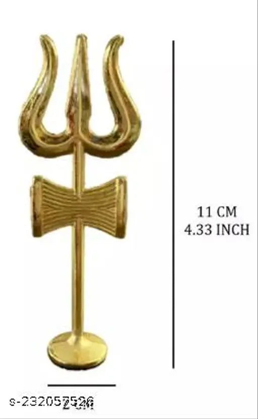 Brass gold Shiv Ji Trishul for pooja decorative showpiece, intricately detailed at 11cm height and 2cm width, traditional Indian symbolism