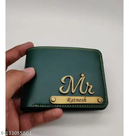 Customized men's wallet, faux leather/leatherette with 5 compartments, personalized name and charm design, free size (10cm x 11cm) - on Gillkart