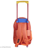 Orange waterproof travel trolley bag, 18 inches, 40L, Indian Riders BINNIE Happy Family Kids School Bag. Durable polyester net material with adjustable padded shoulder straps and quality zippers. Perfect for school essentials