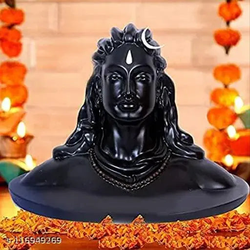 Black Adiyogi Shiva statue, handcrafted poly-resin idol for car dashboard or home/office decor