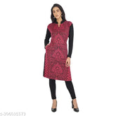 Trendy women's woolen kurta, long-sleeved printed combo in vibrant hues, M (bust size: 18 in), made in India