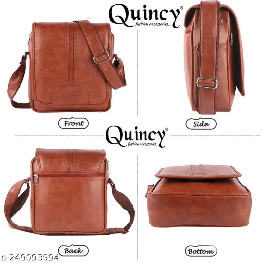 Faux leather men's sling bag, solid pattern, adjustable strap, suitable for travel, office, and outdoor use