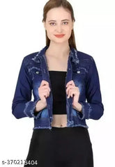 Dark denim frill jacket for teens, solid pattern, Indian origin