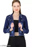 Dark denim frill jacket for teens, solid pattern, Indian origin
