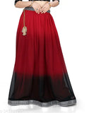 Colorblocked georgette women's skirt, lace waistband, casual party wear. Free size (waist 42in, length 44in, hip 44in), made in India