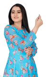 Flower printed long Georgette kurti for women, single size variations from S to 6XL, featuring round neck and long sleeves