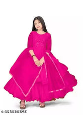 Ethnic Motifs solid A-Line Maxi Net Gown with Dupatta, Indian net dress for girls aged 9-15, traditional party wear for cultural events and special occasions