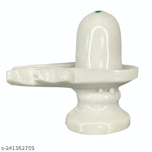 White Poly Resin Hindu God Lord Bhole Baba/Mahadev Shivling, ideal for spiritual puja, Vastu decoration, and gifting. Handcrafted and washable. Dimensions: 11cm (L) x 10cm (H) x 6cm (B). Made in India