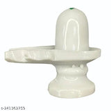 White Poly Resin Hindu God Lord Bhole Baba/Mahadev Shivling, ideal for spiritual puja, Vastu decoration, and gifting. Handcrafted and washable. Dimensions: 11cm (L) x 10cm (H) x 6cm (B). Made in India