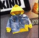 Denim jacket with yellow fleece, long sleeve, dyed/washed, kids' wear (India)