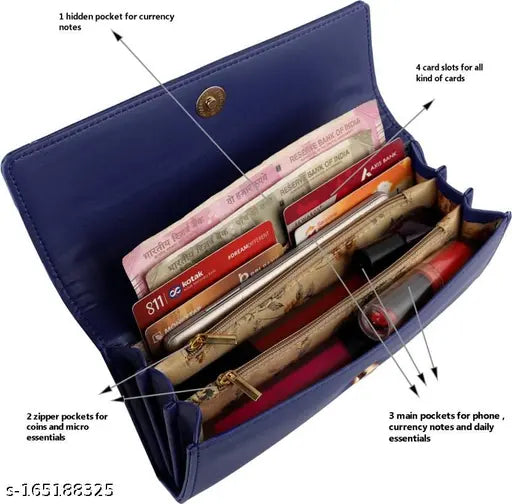 Blue textured faux leather hand clutch with 3 compartments, perfect for ladies' special occasions. Made in India