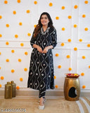 Rayon slub printed V-neck kurti and pant set, affordable Indian fashion for casual or festive wear in multiple sizes S-2XL