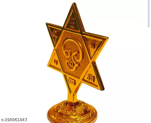 Brass gold-finish Tamil Om saravana bava Murugan stand, divine spiritual Indian decor item