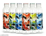 Multicolor printed plastic leak-proof water bottles, pack of 6 for travel and smoothie juices