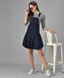 Trendy cotton blend dungaree jumpsuit, solid color, three-quarter sleeves - fashion forward Indian apparel