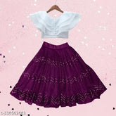 Girls fully-stitched mirror work embroidered organza lehenga choli, Indian traditional outfit for young girls with short sleeves and intricate mirrorwork design