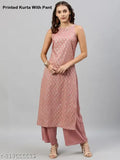 Pink cotton printed sleeveless kurta palazzo set, single quantity, XS-XL, zari woven net pattern. Traditional Indian party wear
