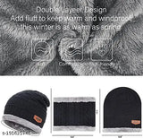 TASHIKA fleece-lined slouchy knit beanie hat (one size), warm cap with matching scarf for skiing & cold climates, hypoallergenic acrylic material, unisex style suitable for both men and women