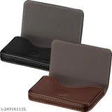 Black and Brown PU Leather Business Card Holder Set with Magnetic Shut, holds 20-25 cards, durable textured design, made in India