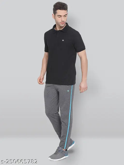 Black cotton polo t-shirt, LUX Men's solid style with short sleeves, available in size M (40 in chest, 28 in length). Made from premium combed cotton for modern fit and comfort