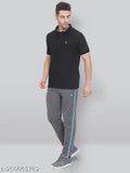 Black cotton polo t-shirt, LUX Men's solid style with short sleeves, available in size M (40 in chest, 28 in length). Made from premium combed cotton for modern fit and comfort