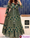 Gold rayon anarkali kurti with three-quarter sleeves, printed pattern, ideal for festivals and parties, India origin