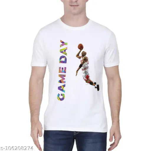 Printed men's half sleeve polyester t-shirt, dry fit and vibrant design in various sizes (S, XL, L, M)