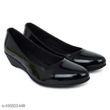 Black patent leather office heels - stylish ballerinas with comfortable soft sole, eye-catching design for women of all ages. Made in India